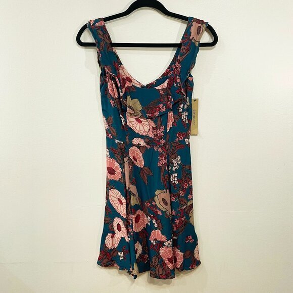 New Reformation Perla Floral Ruffle Mini Dress Teal Pink 0 $218 - Picture 2 of 6